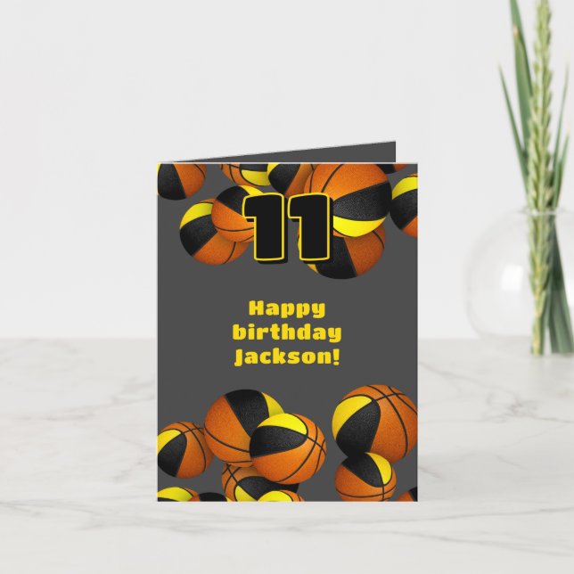 Carte équipe d'or noir couleurs basketballs anniversaire (Devant)