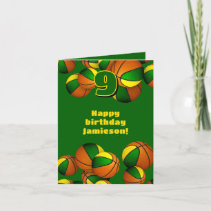 Carte équipe d'or vert couleurs basketballs anniversaire