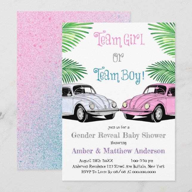 Carte Équipe Fille Ou Équipe Garçon Baby shower De Révél (Devant / Derrière)
