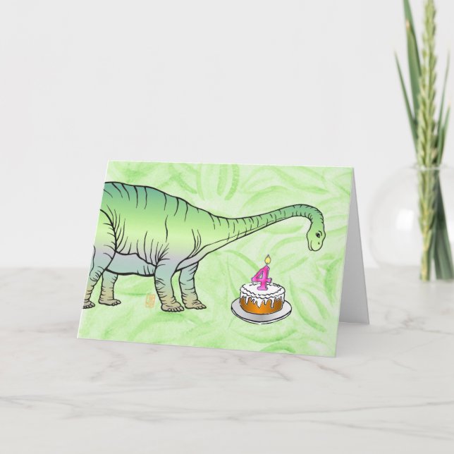 Carte Es-tu un dinosaure ? Anniversaire de quatre ans (Devant)