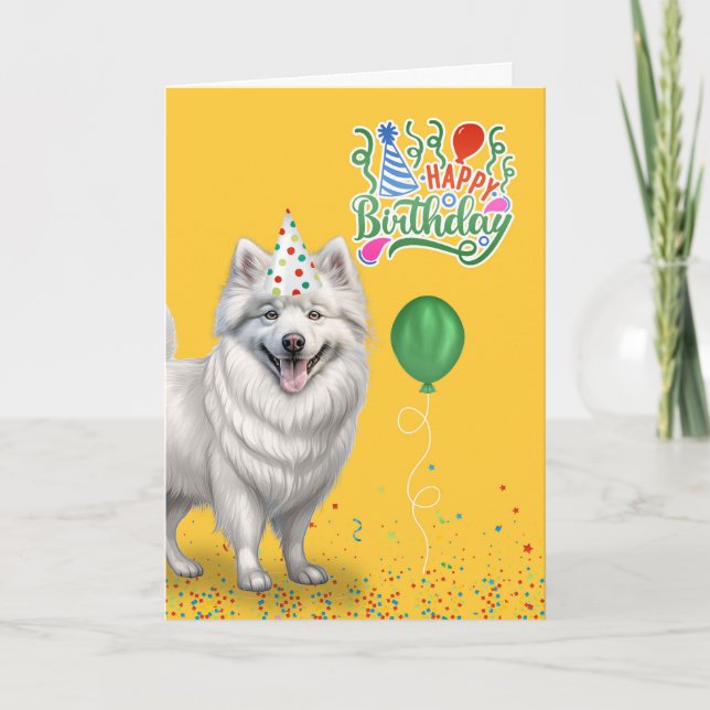 Carte Eskimo Chien dans un Casquette de fête à l'anniver (Devant)