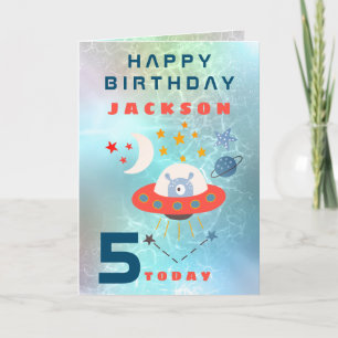 Carte Espace Alien spatial 5e anniversaire Turquoise