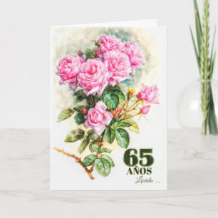 Carte Espagnol 65e anniversaire Rose Vintage Nom du jard