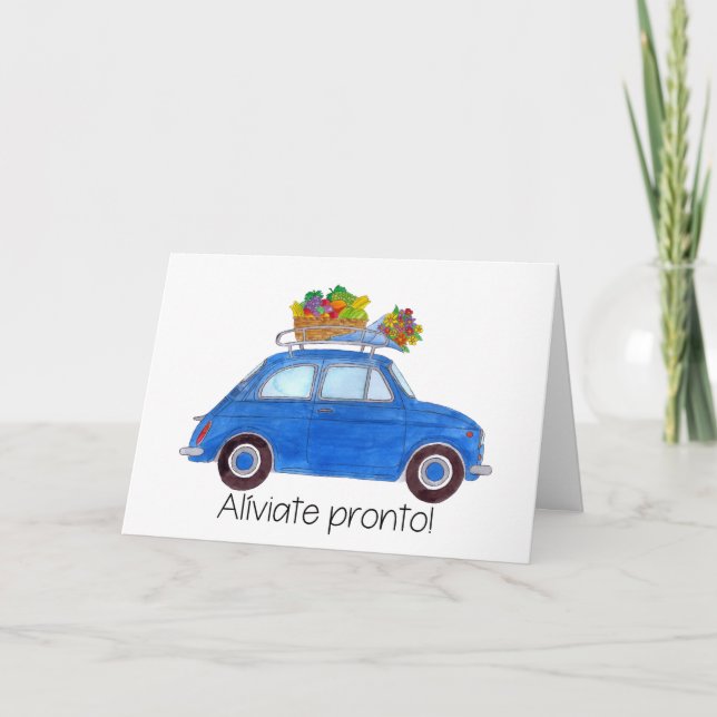 Carte Espagnol Bon rétablissement bleu Fiat 500 rétro (Devant)