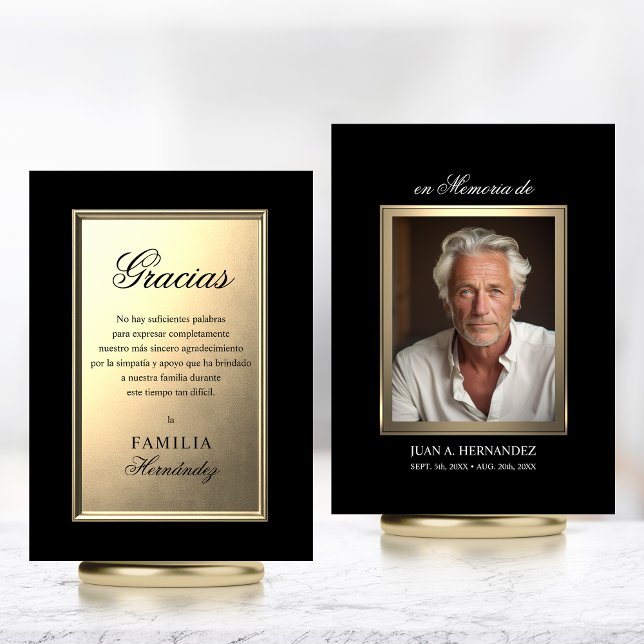 Carte ESPAGNOL Carta para funérailles | Merci Gold PHOTO (Carta para funerale - GRACIAS. Oro et negro. Recordatorios de difuntos, en MEMORIA de.)