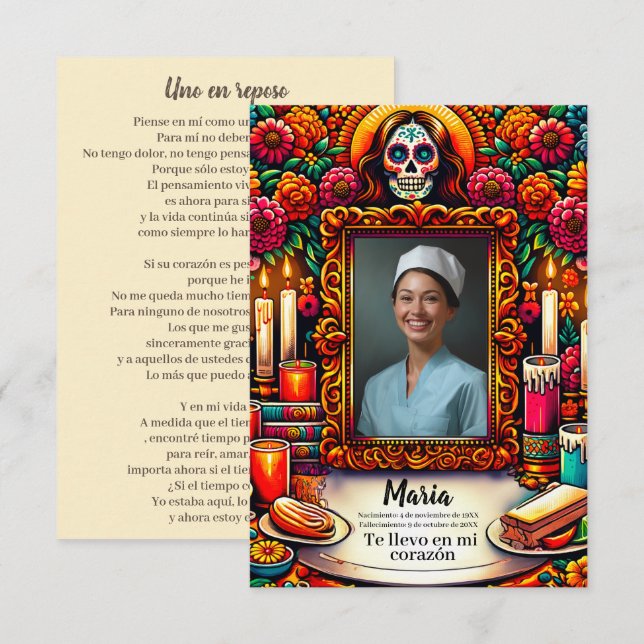 Carte Espagnol Notre-Dame de Guadalupe crâne de prière (Devant / Derrière)