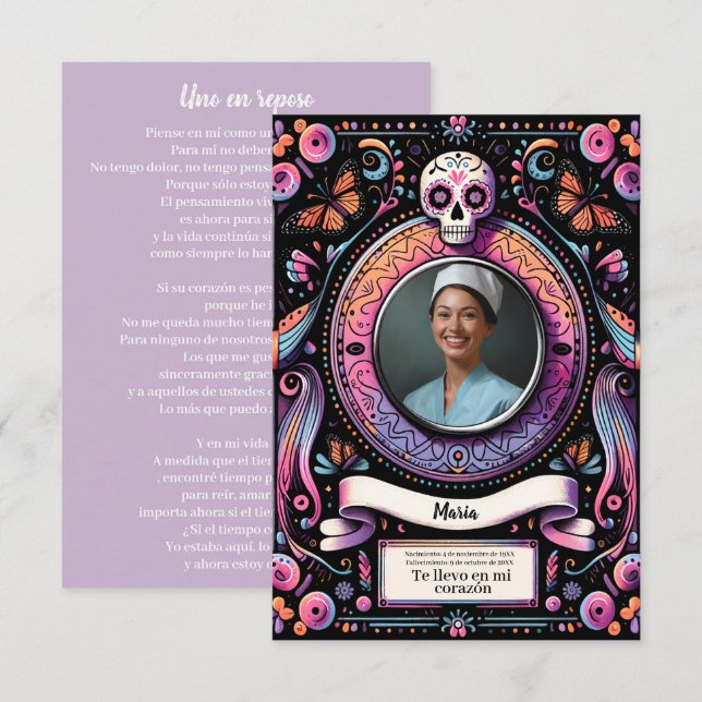 Carte Espagnol Notre-Dame de Guadalupe crâne de prière (Devant / Derrière)