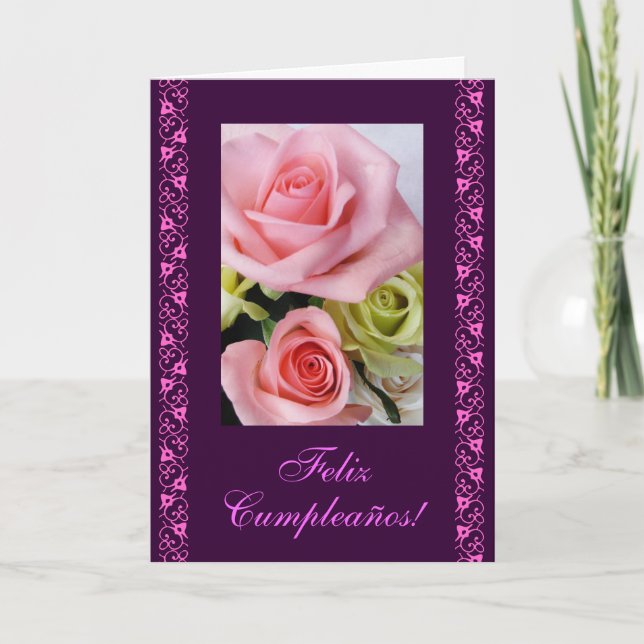 Carte Espagnol : Roses roses d'anniversaire/rosas de (Devant)