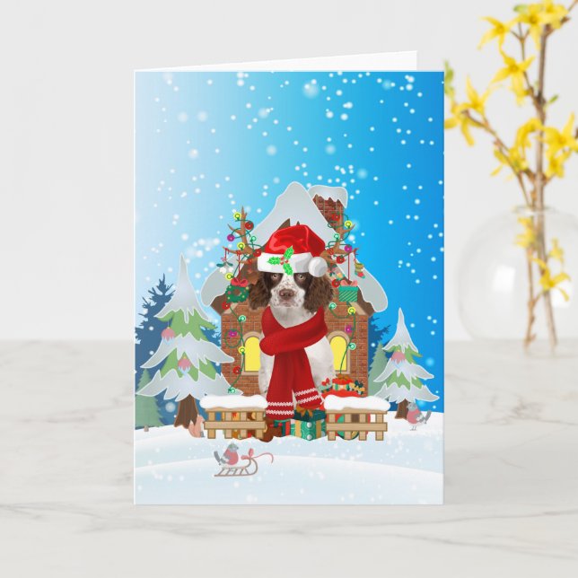 Carte Espagnol Springer anglais dans la neige avec gi de (Fleur jaune)