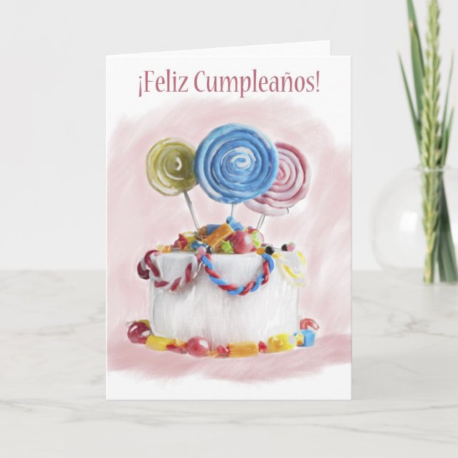 Carte espagnole de gâteau d'anniversaire de Feliz (Devant)