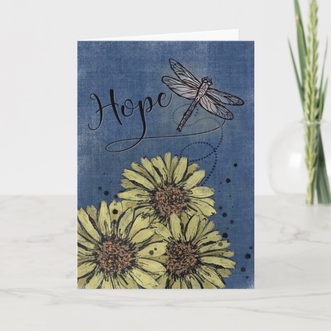 Carte ESPÈRE Tournesol libellule sur Jeans Bleus Faded (Devant)