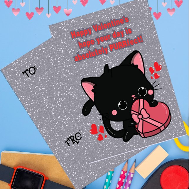 Carte Espérons que votre journée est absolument parfaite (Cute kawaii style black kitten.)