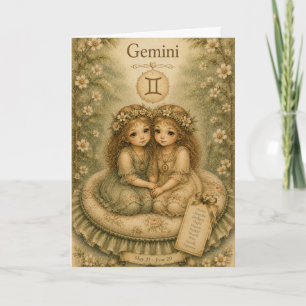 Carte Essence florale vintage zodiaque - Gémeaux