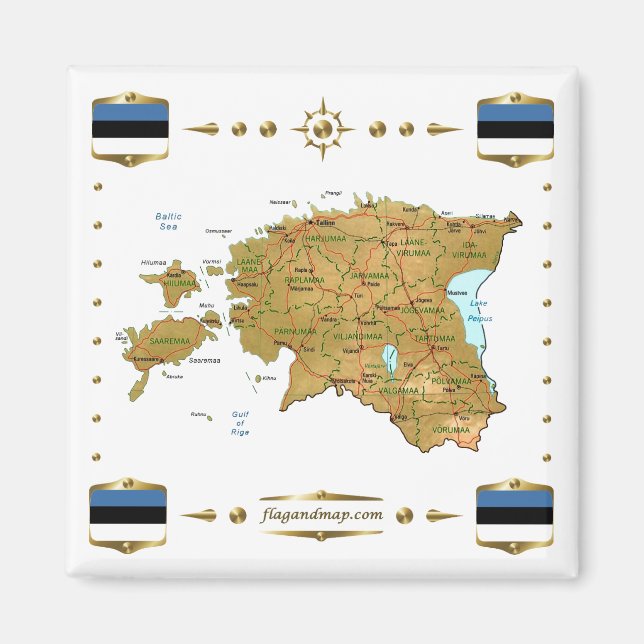 Carte Estonie + Magnet des drapeaux (Devant)
