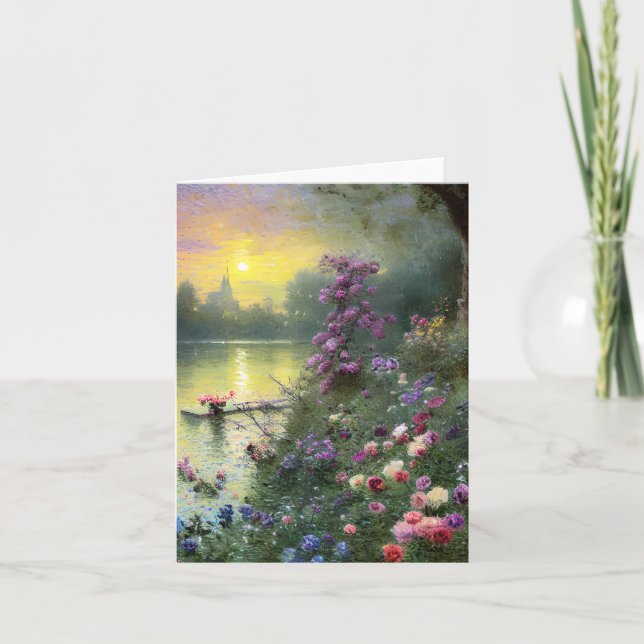 Carte étang vintage et fleurs personnalisables (Devant)