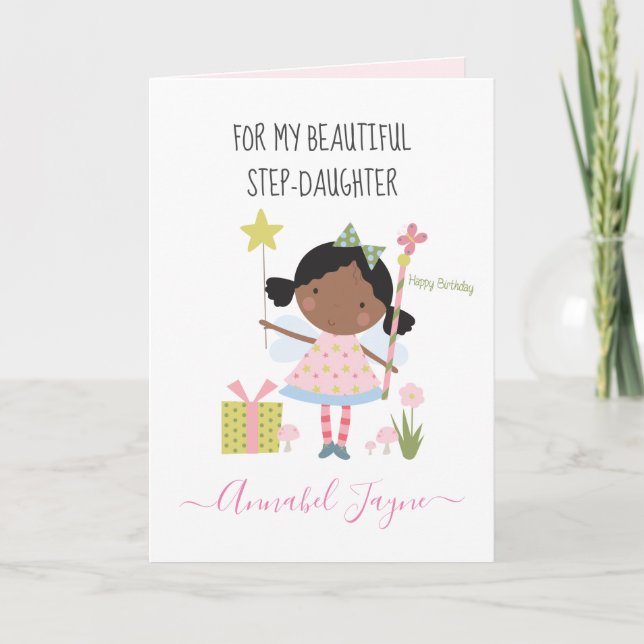 Carte Etape fille anniversaire fée rose lunatique (Devant)