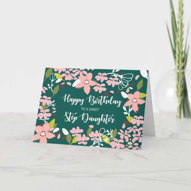 Carte Étape Fille Fleurs vertes d'anniversaire (Devant)