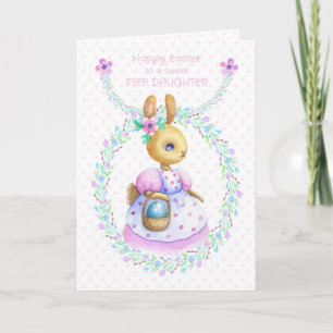 Carte Étape fille lapin de Pâques avec panier OEuf color