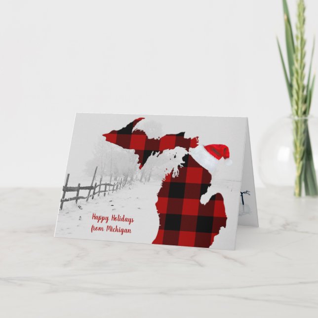 Carte état du Michigan avec plaid de buffle et casquette (Devant)