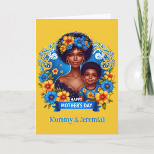 Carte Ethnic Mom & Son Blue/Yellow Happy Mother's Day