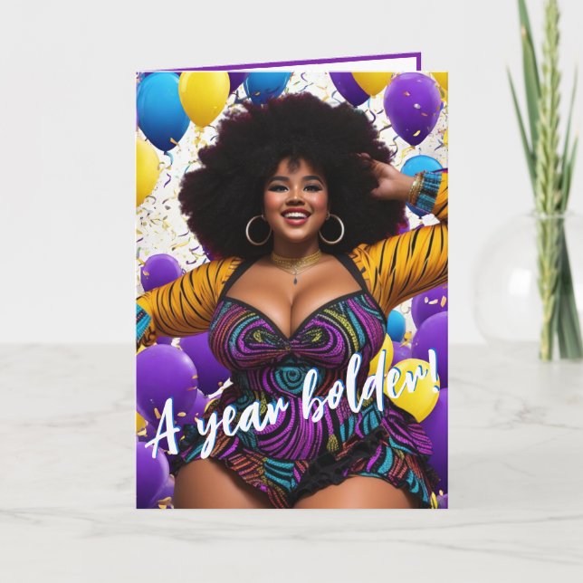 Carte Ethnic Plus Size Femme avec Afro Vibrant Anniversa (Devant)
