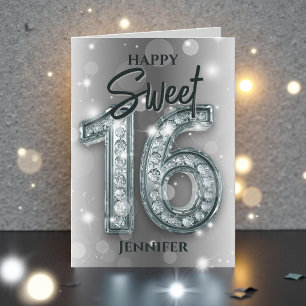 Carte Étincelle Glamour Argent et Diamant Sucré 16