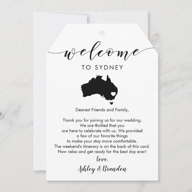 Carte Étiquette de bienvenue du Mariage australien, lett (Devant)