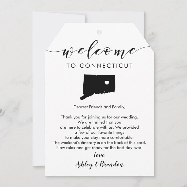 Carte Étiquette de bienvenue du Mariage Connecticut, let (Devant)