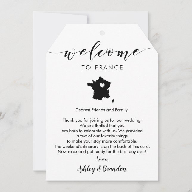 Carte Étiquette de bienvenue du Mariage de France, lettr (Devant)