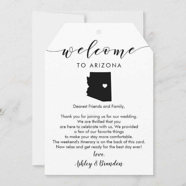 Carte Étiquette de bienvenue du Mariage de l'Arizona, le (Devant)