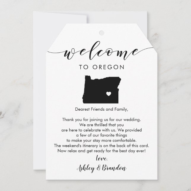 Carte Étiquette de bienvenue du Mariage de l'Oregon, let (Devant)