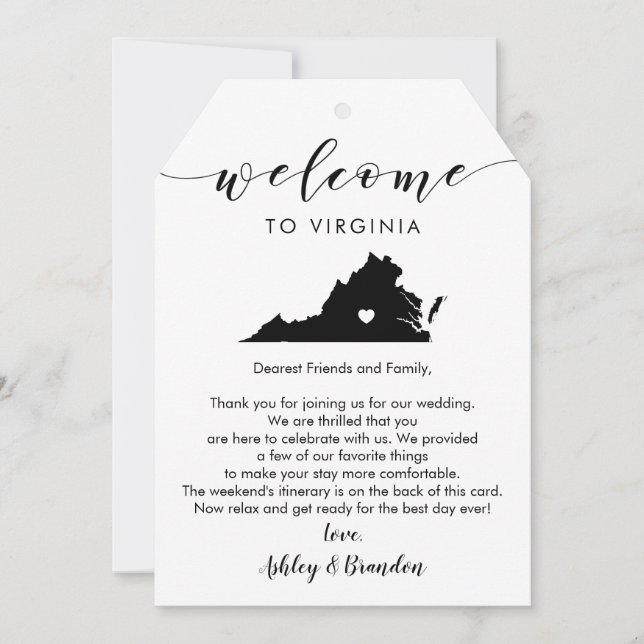 Carte Étiquette de bienvenue du Mariage de Virginie, let (Devant)