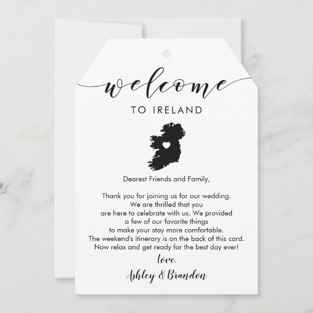 Carte Étiquette de bienvenue du Mariage irlandais, lettr (Devant)