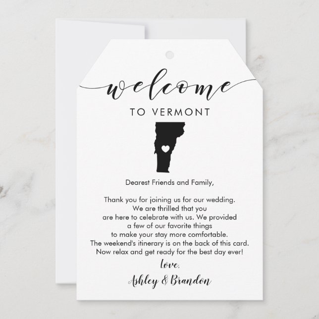 Carte Étiquette de bienvenue Mariage du Vermont, lettre  (Devant)
