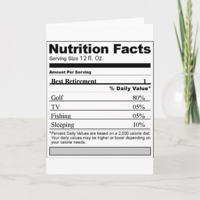 Carte Étiquette nutritionnel amusant de la retraite (Devant)