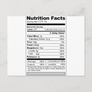Carte Étiquette nutritionnelle drôle et douce pour maria