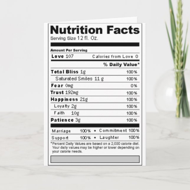 Carte Étiquette nutritionnelle drôle et sucrée pour mari (Devant)