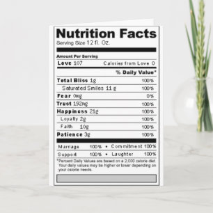 Carte Étiquette nutritionnelle drôle et sucrée pour mari
