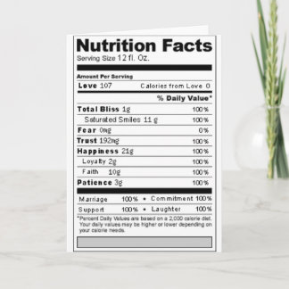 Carte Étiquette nutritionnelle drôle et sucrée pour mari