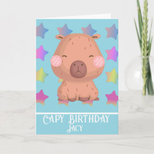 Carte Étoile Capybara Anniversaire Mignon