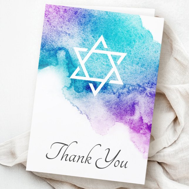 Carte Étoile de David couleur pourpre de l'aquarelle sym (Star of David purple watercolor sympathy thank you Card)