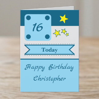 Carte étoiles bleues pour 16 ans de nom anniversaire