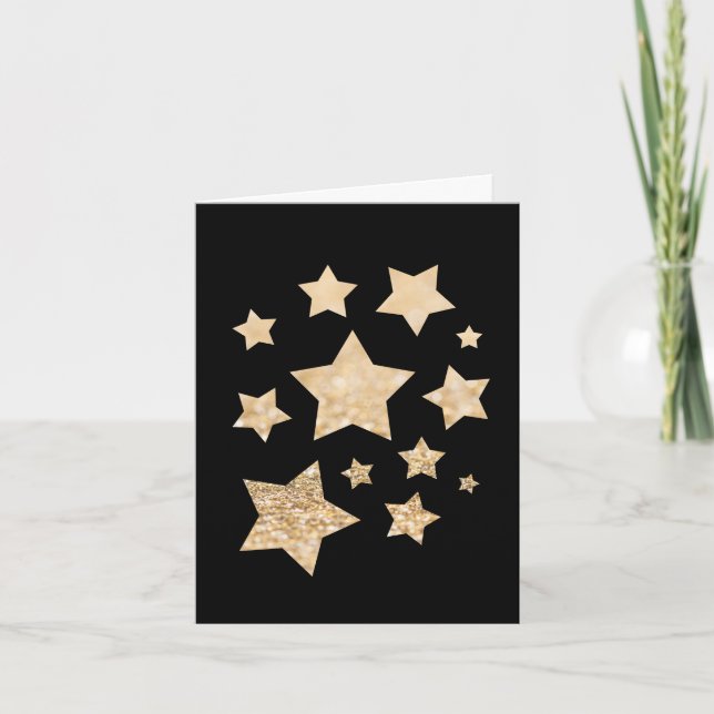 Carte Etoiles brillantes or Joyeux Noël Fête Noir (Devant)