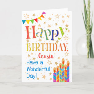 Carte Étoiles, Bunting, Bougies pour Cousin Anniversaire