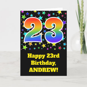 Carte Étoiles colorées + Motif arc-en-ciel "23" Annivers