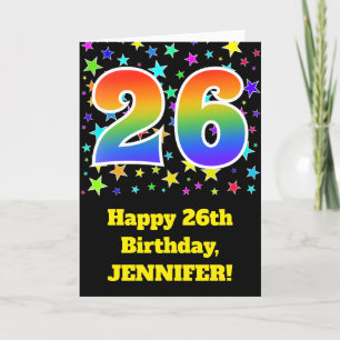 Carte Étoiles colorées + Motif arc-en-ciel "26" Annivers
