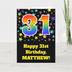 Carte Étoiles colorées + Motif arc-en-ciel "31" Annivers