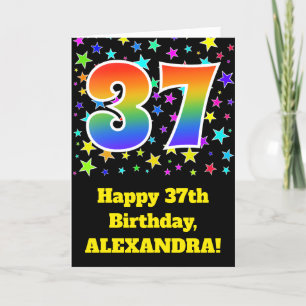 Carte Étoiles colorées + Motif arc-en-ciel "37" Annivers