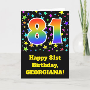 Carte Étoiles colorées + Motif arc-en-ciel "81" Annivers