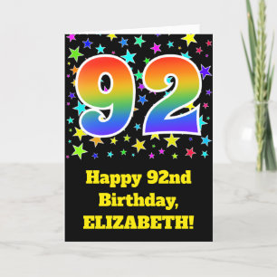 Carte Étoiles colorées + Motif arc-en-ciel "92" Annivers